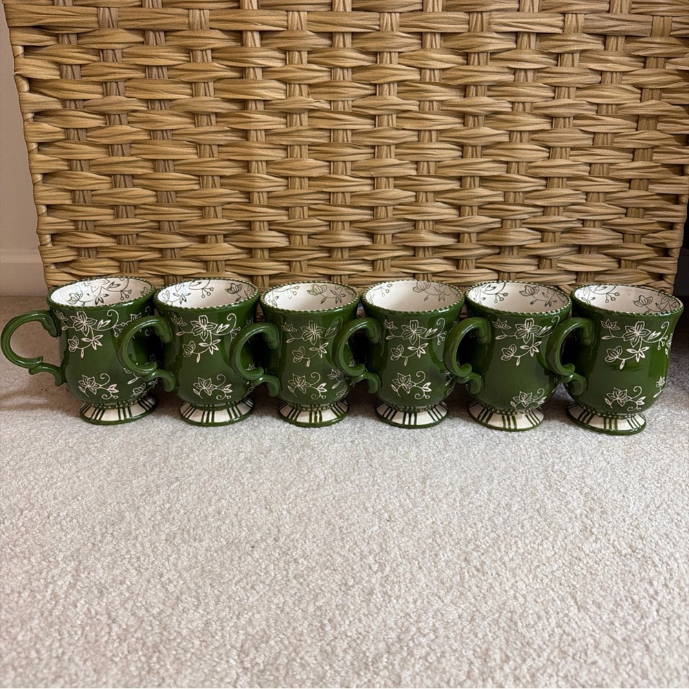Temptations Floral Lace Green/White 16 Oz Pedestal Mug Set Of 6 PPP-SQ-832942